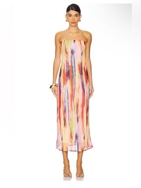 NWT SNDYS Revolve St Barts Strapless Maxi Dress in Multi Watercolor Print Large
